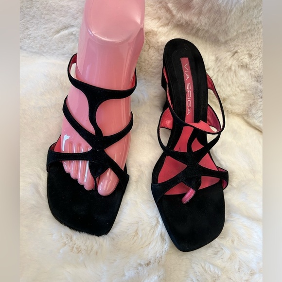 Via Spiga Black Strappy Sandals with Square Toe Sz-7N. N - Picture 2 of 9